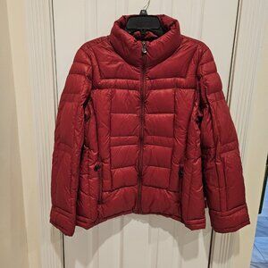 Calvin Klein Packable Premium Down Quilted Red Womens Full Zip Puffer Jacket L